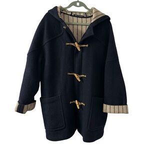Vintage Gloverall Navy Wool Blend Toggle Coat with Hood size 16 /Made in England